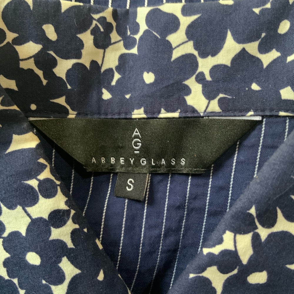Abbey Glass Navy and White Striped Sleeveless Maxi Dress w/Floral Tie & Collar - Picture 3 of 4